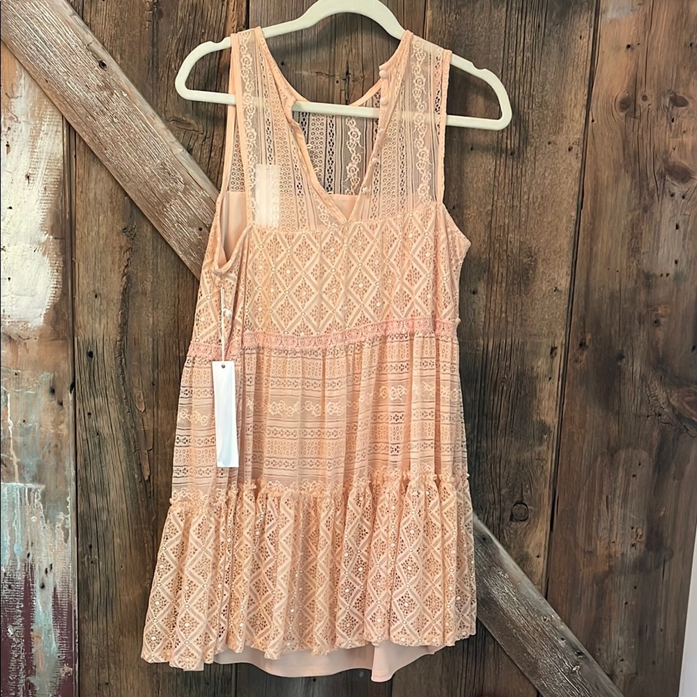 Peach Lace Sleeveless Dress